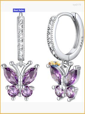 Sterling Silver Dangle Earrings with Birthstone, Hypoallergenic Butterfly Design